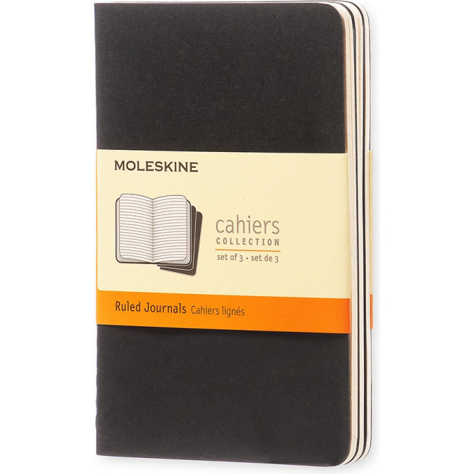 Блокнот MOLESKINE Cahier Journal Pocket, линейка, чёрный (набор 3 шт.)
