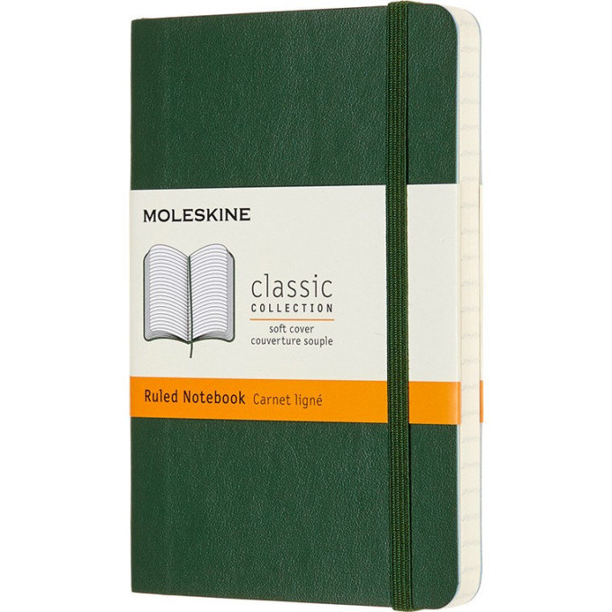 Блокнот MOLESKINE CLASSIC SOFT POCKET, линейка, зеленый