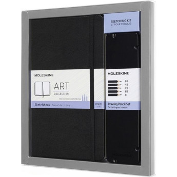 Набор MOLESKINE Art Collection — пенал с карандашами и блокнот LARGE без линовки, чёрный